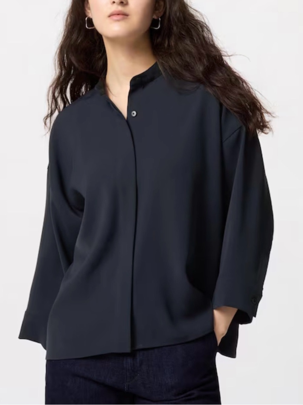 Uniqlo Navy Blue Draped Blouse